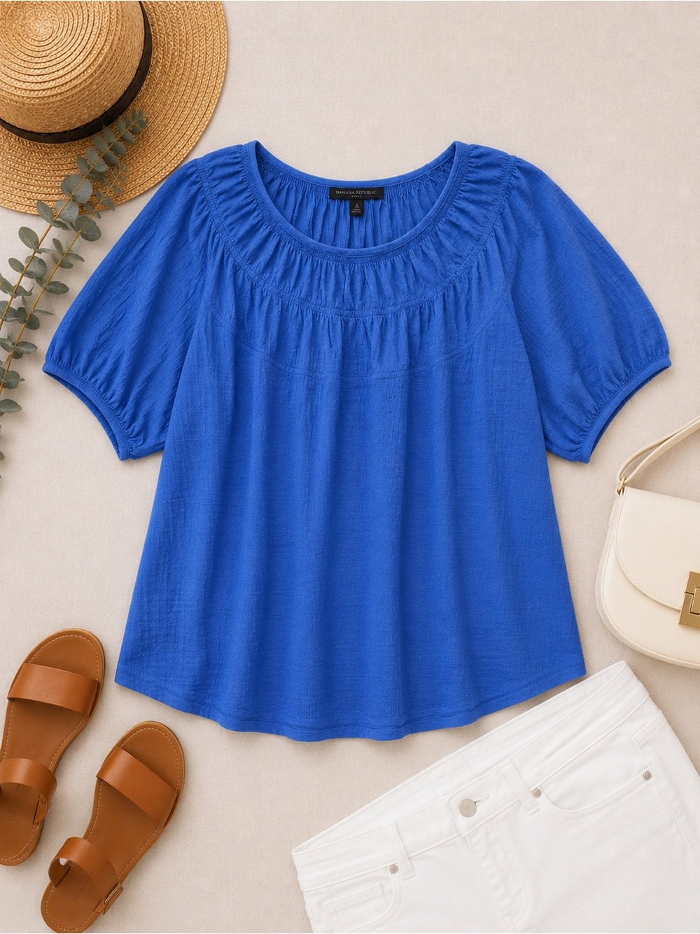 💙Banana Republic Women’sBlue Gauze Peasant Blouse XL Flowy Lightweight Boho Top💙